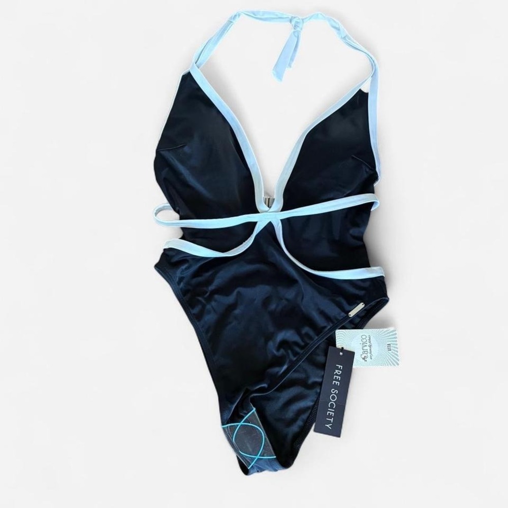 NWT Free Society Estilo white & black one piece cut-out swimsuit Sz‎ S